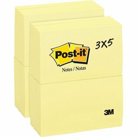 3M COMMERCIAL OFC SUP NOTE, POST-IT, 3X5, CA, 2PK MMM655YWBD